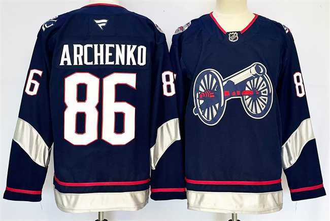 Men%27s Columbus Blue Jackets #86 Kirill Marchenko Navy 2024-25 With C Patch Stitched Jersey